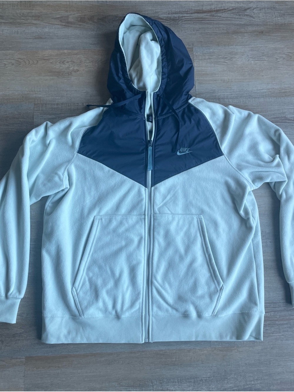 Nike Men's Windbreaker Jacket Blue Full-Zip Hooded Size XL Zipped Pockets